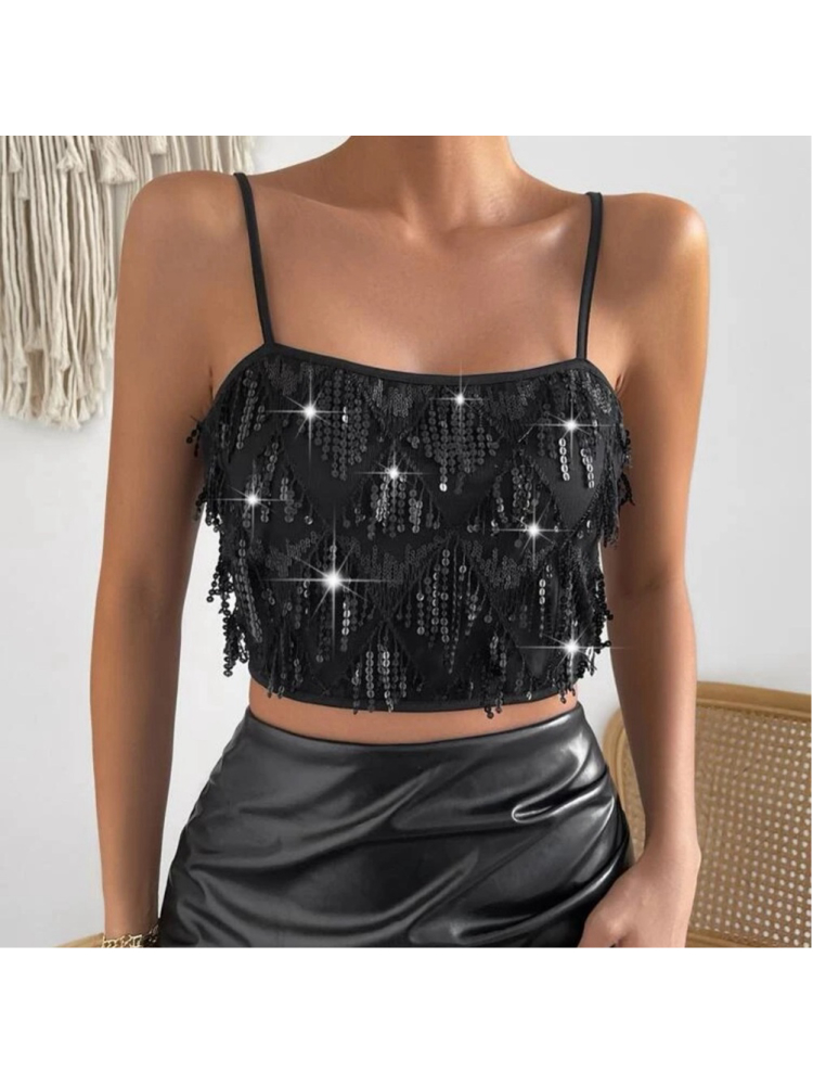 Shein Bae Sequin Fringe Trim Cami Top, Size Small (4)